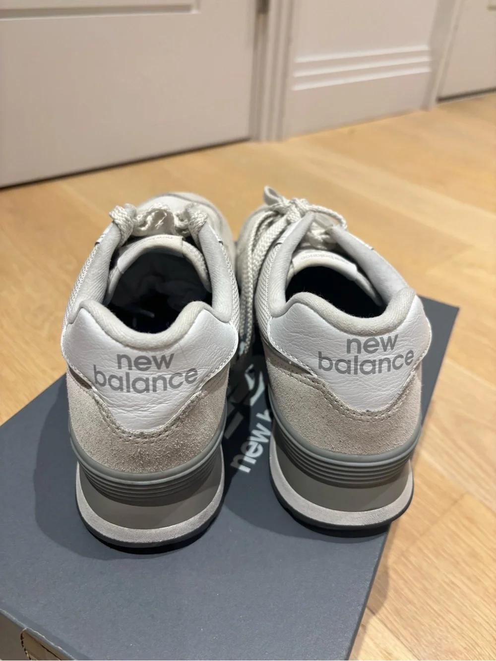 New Balance Beige and White Suede Mesh Sneakers